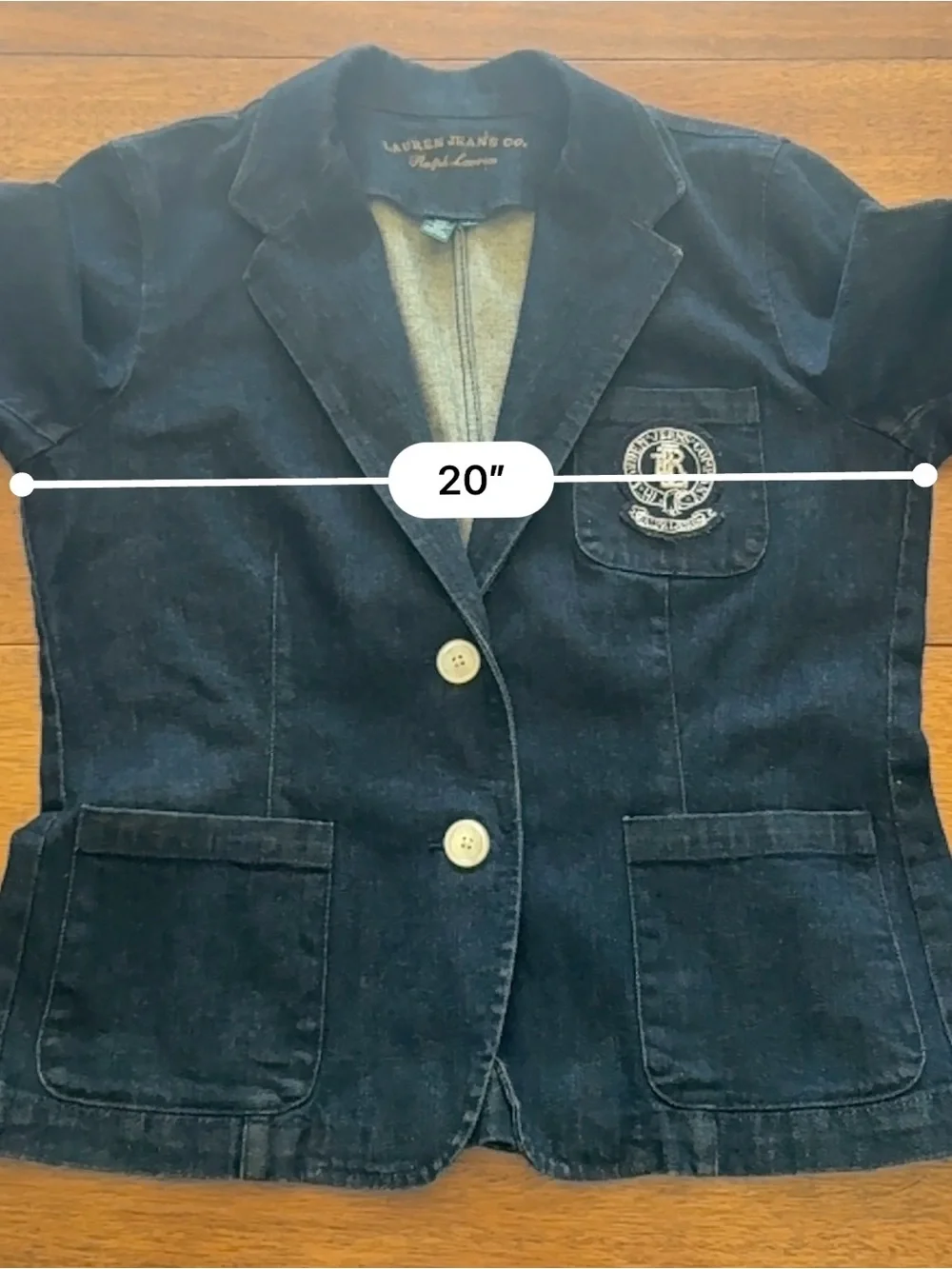 Lauren Jeans Co Ralph Lauren Womens L Denim Blazer Crest Patch Dark Wash